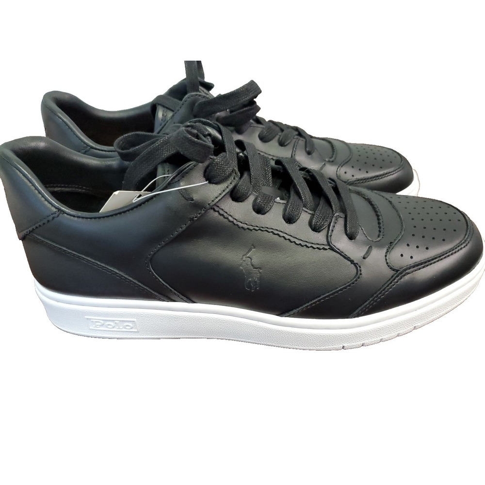 Polo Ralph Lauren Mens Sz 8 CRT LUX lace up leather athletic Sneakers black NEW